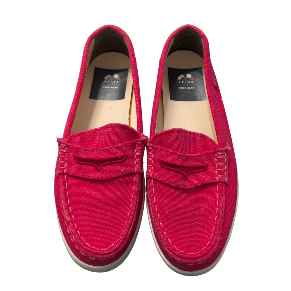 🎀 Cole Haan Nantucket Pink Canvas Penny Loafers Women's 5 B Preppy Slip On